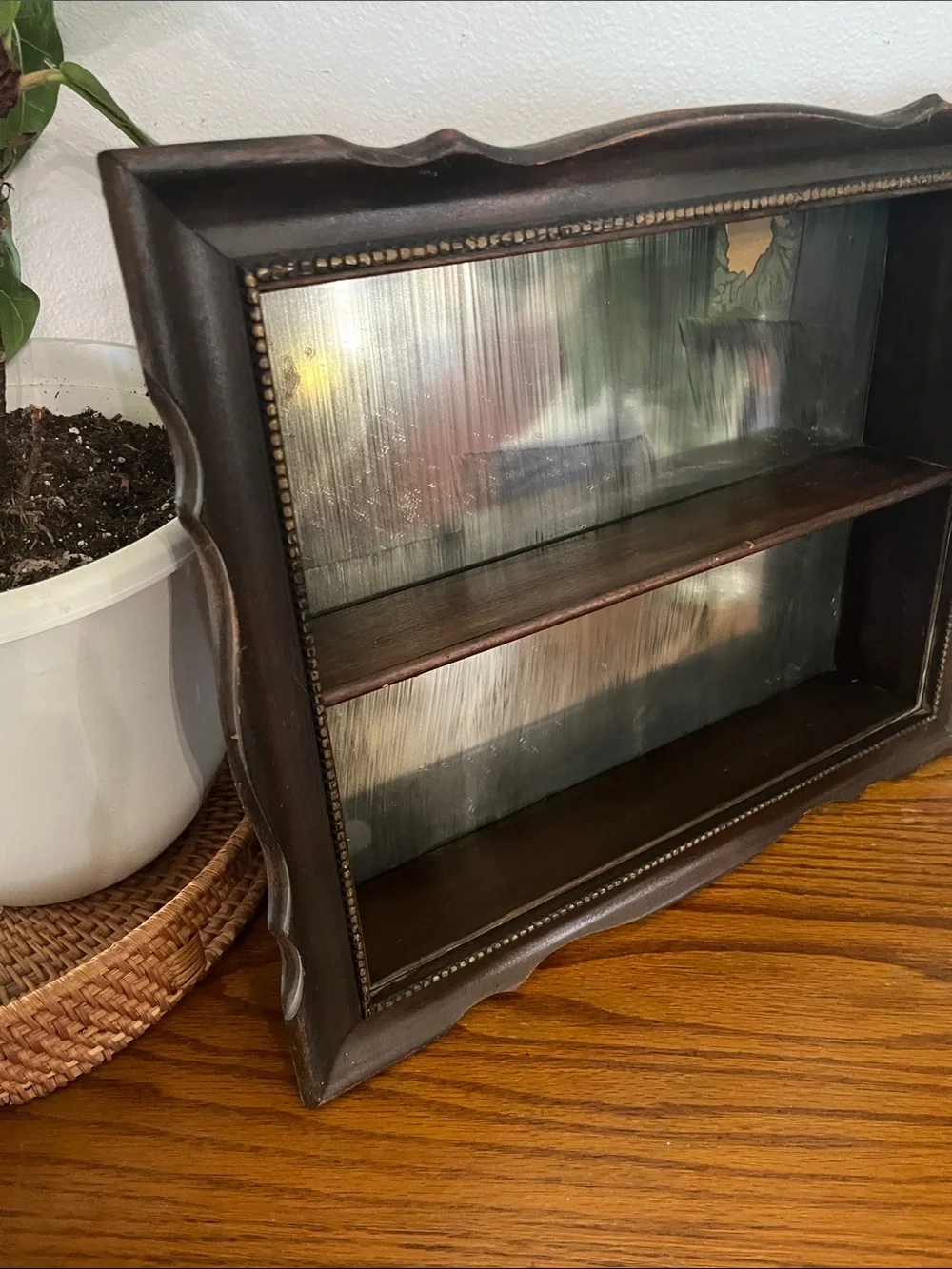 Antique cottage, core Rustic Dark Brown Wall Shelf with Mirror Back